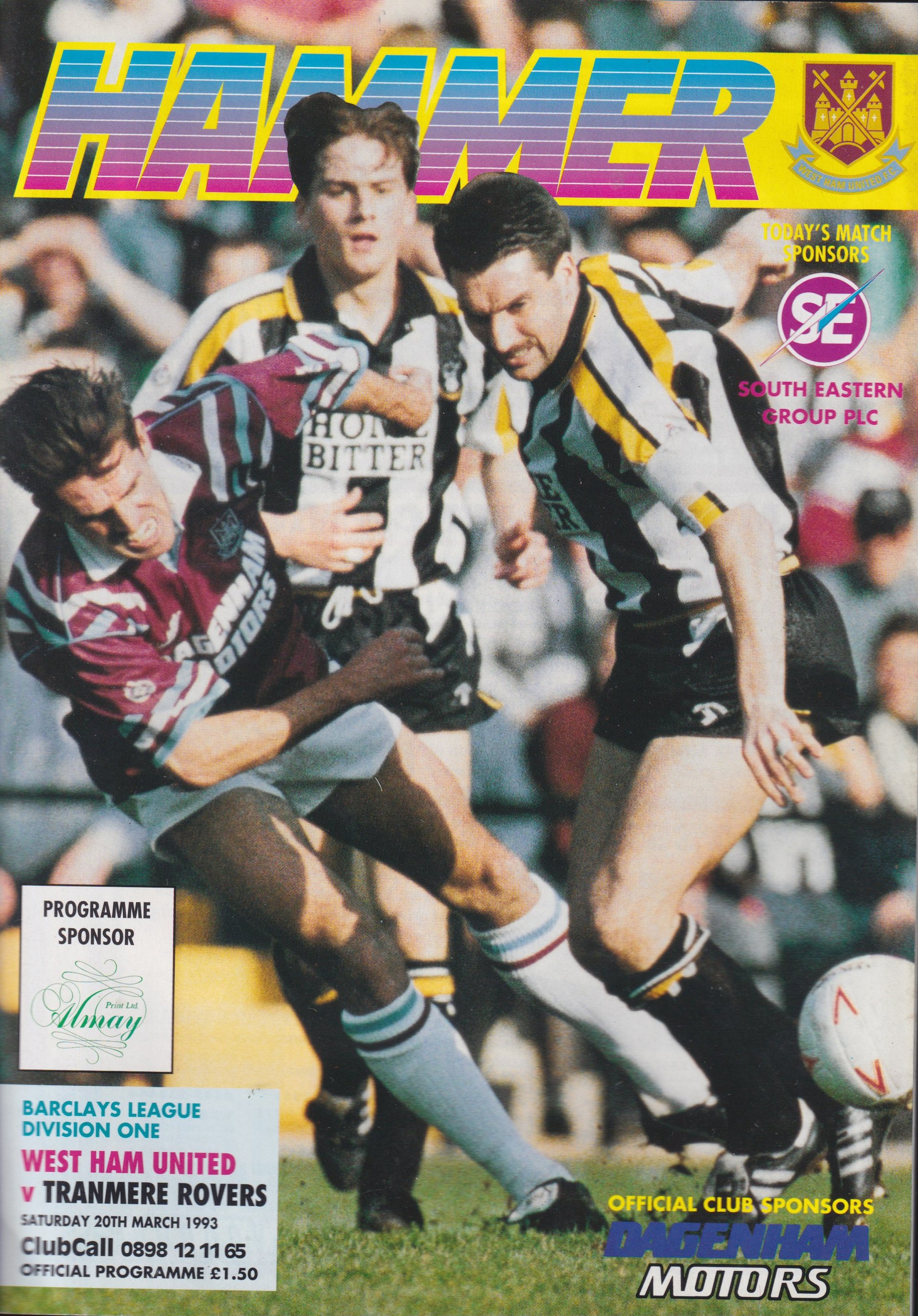 West Ham United v Tranmere Rovers match programme